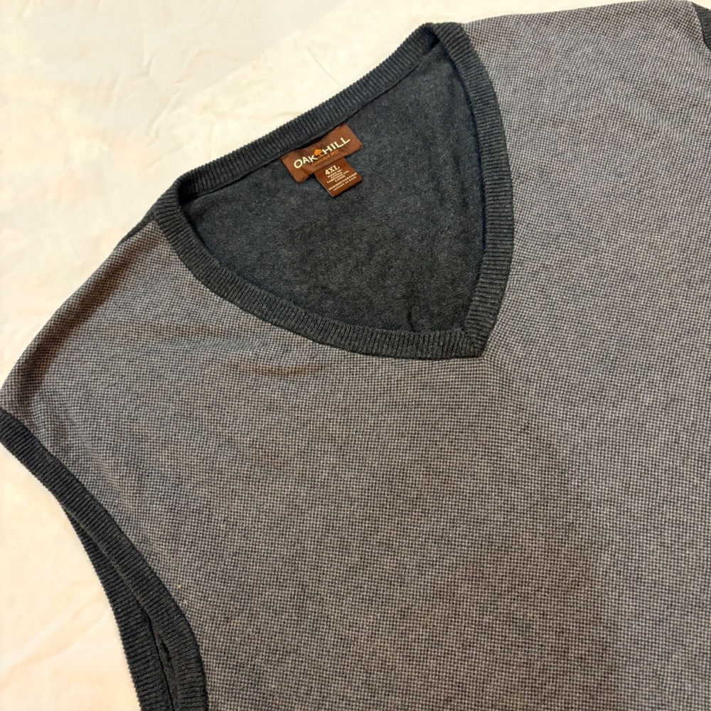 Oak Hill Mens 4XL Grey Charcoal V-Neck Cotton Sweater Vest Big and Tall